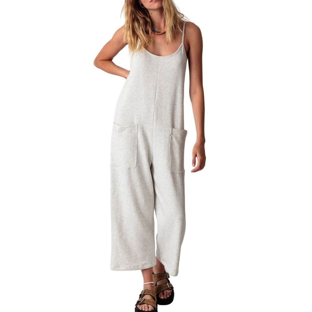Electric & Rose Nina Light Heather Grey Jumpsuit Lounge Wide Leg Boho Size L‎